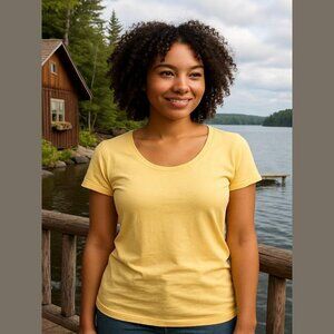 Joie Women's Size Medium Butter Yellow Cotton Modal Blend Scoop Neck T-Shirt